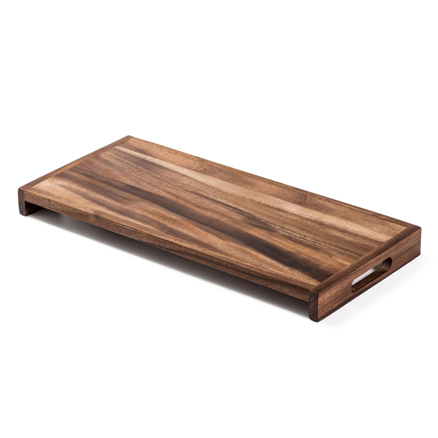 Wooden cutting board with handles on a white background