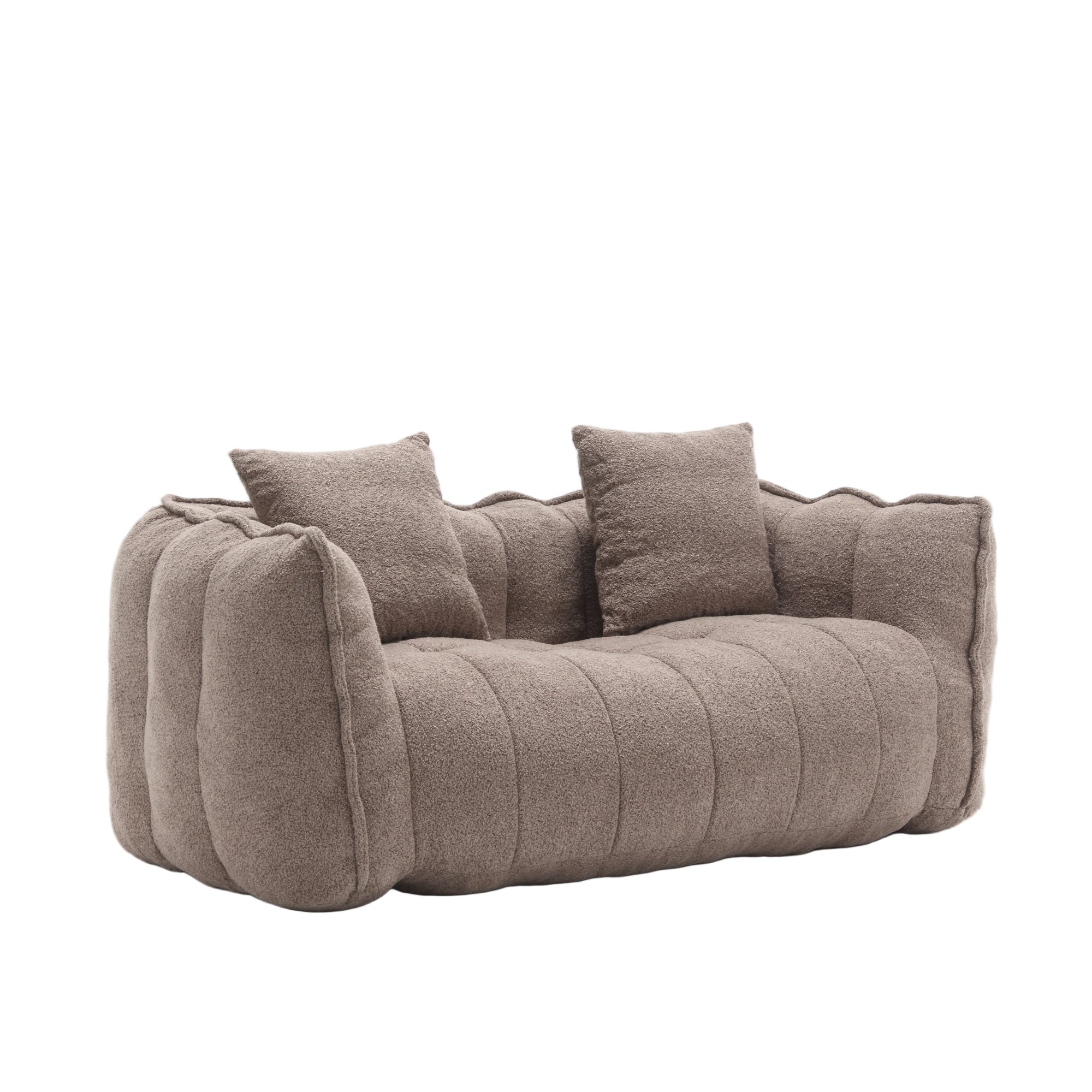 Brown sofa with two cushions on a white background