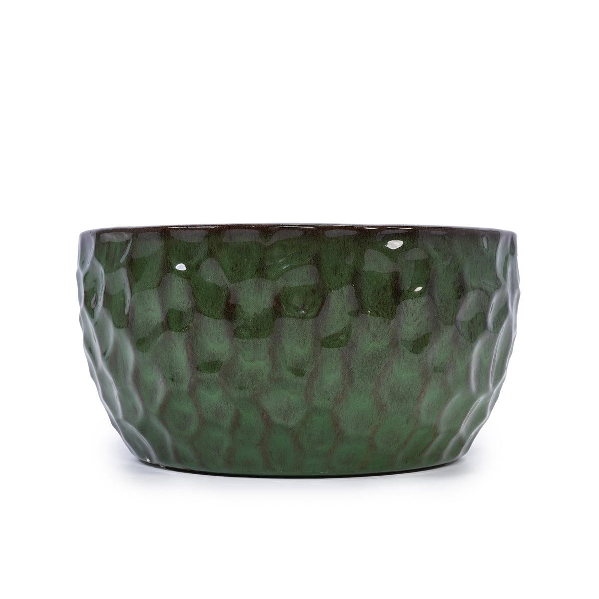Green textured ceramic planter on a white background