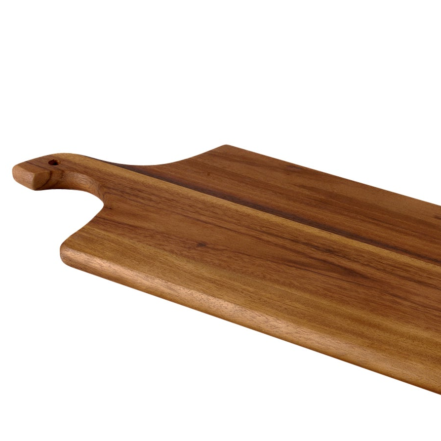 Wooden cutting board with handle on a white background