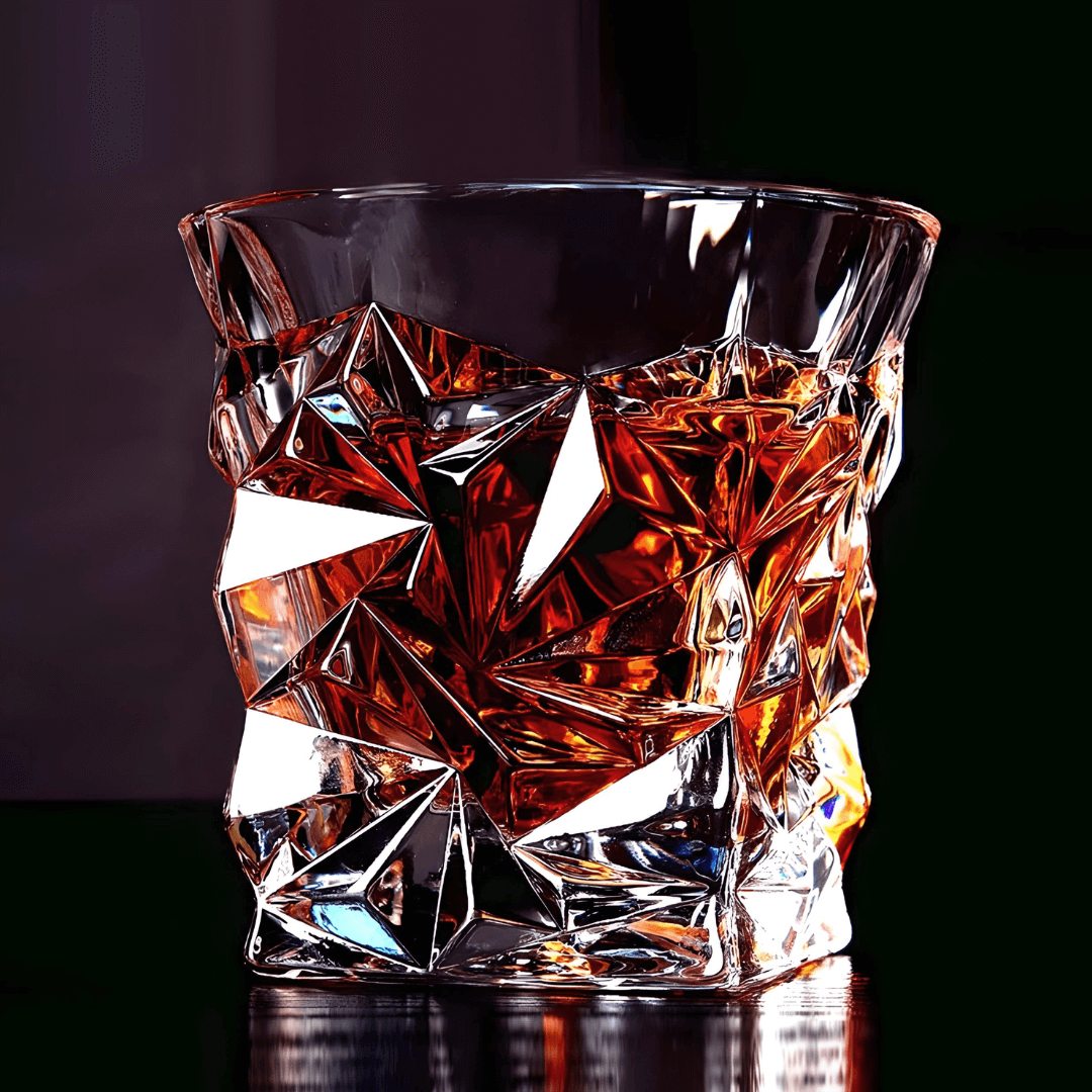 Crystal glass filled with whiskey on a dark background