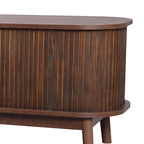 Wooden sideboard with a warm brown finish on a white background