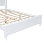 White bed frame with wooden slats on a white background