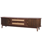 Wooden sideboard with wicker panel on a white background