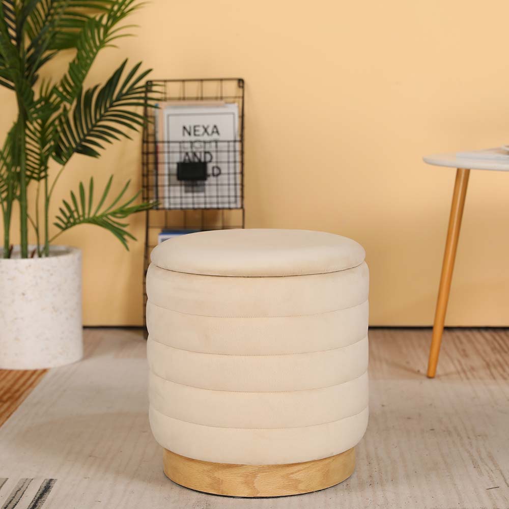 Tall Ottoman Velvet with Storage (Cream) 16.5"