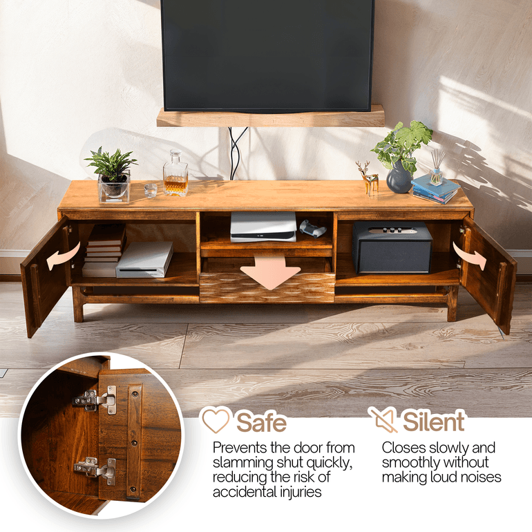Acacia Elara Solid Wood TV Stand with Storage and Cable Management