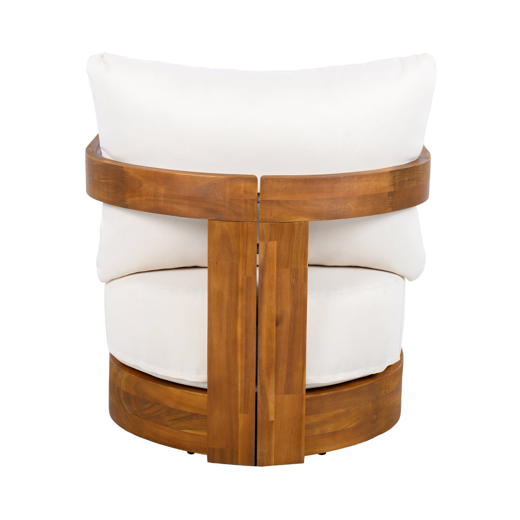 Wooden stool with white cushion on a white background