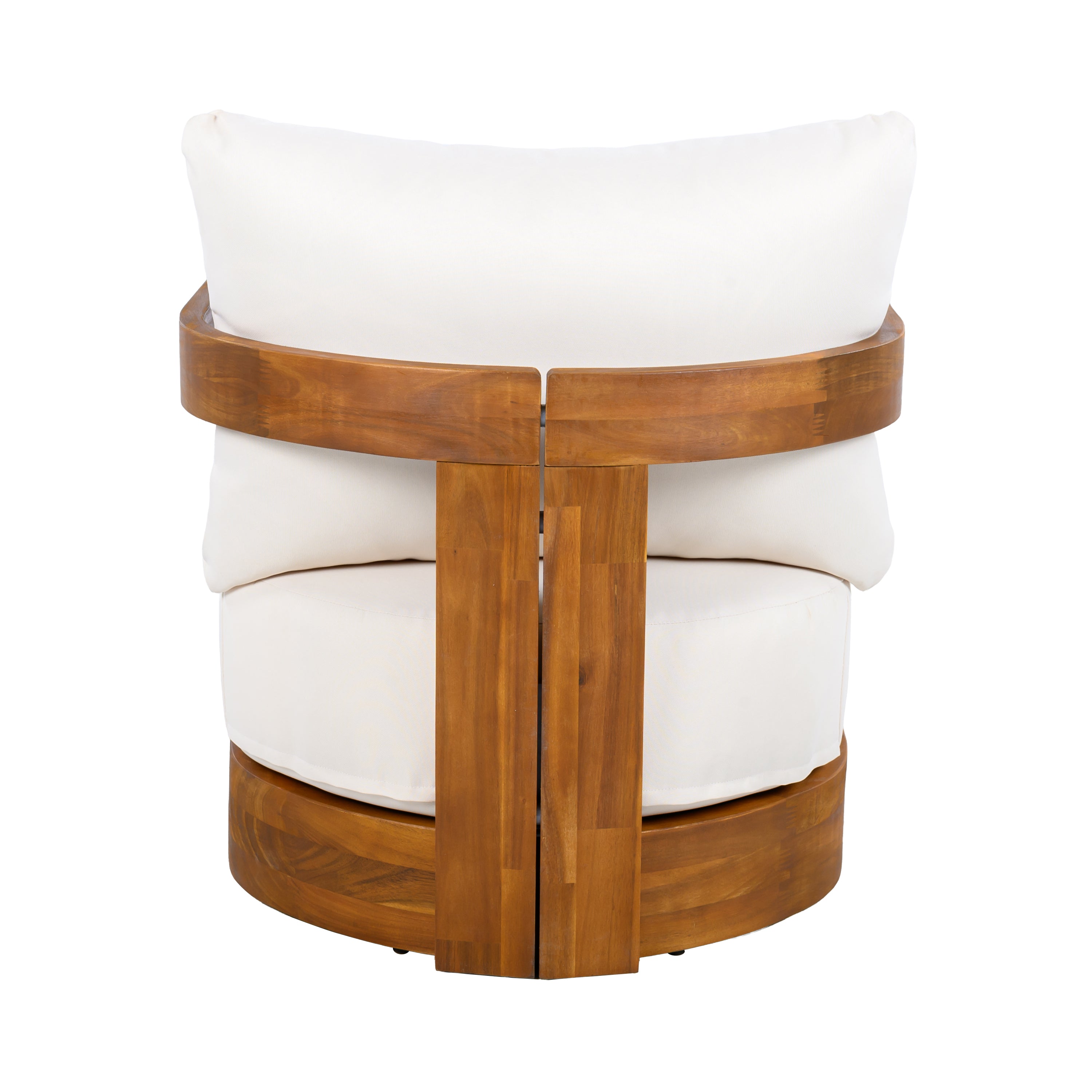Wooden stool with white cushion on a white background