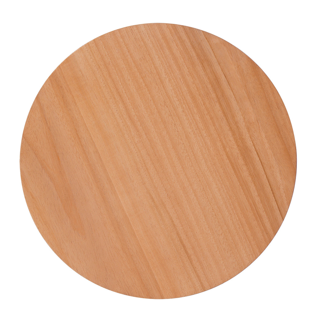 Round wooden side tabletop board on a white background