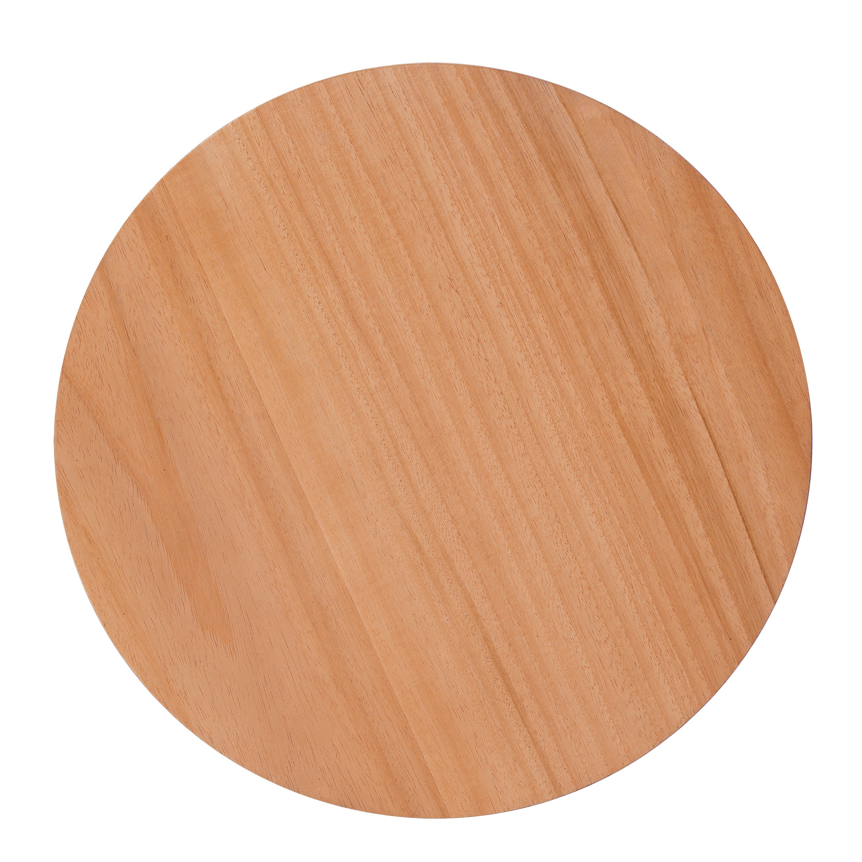 Round wooden side tabletop board on a white background