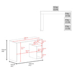 Measurement chart for a desk with dimensions and weight indicators.