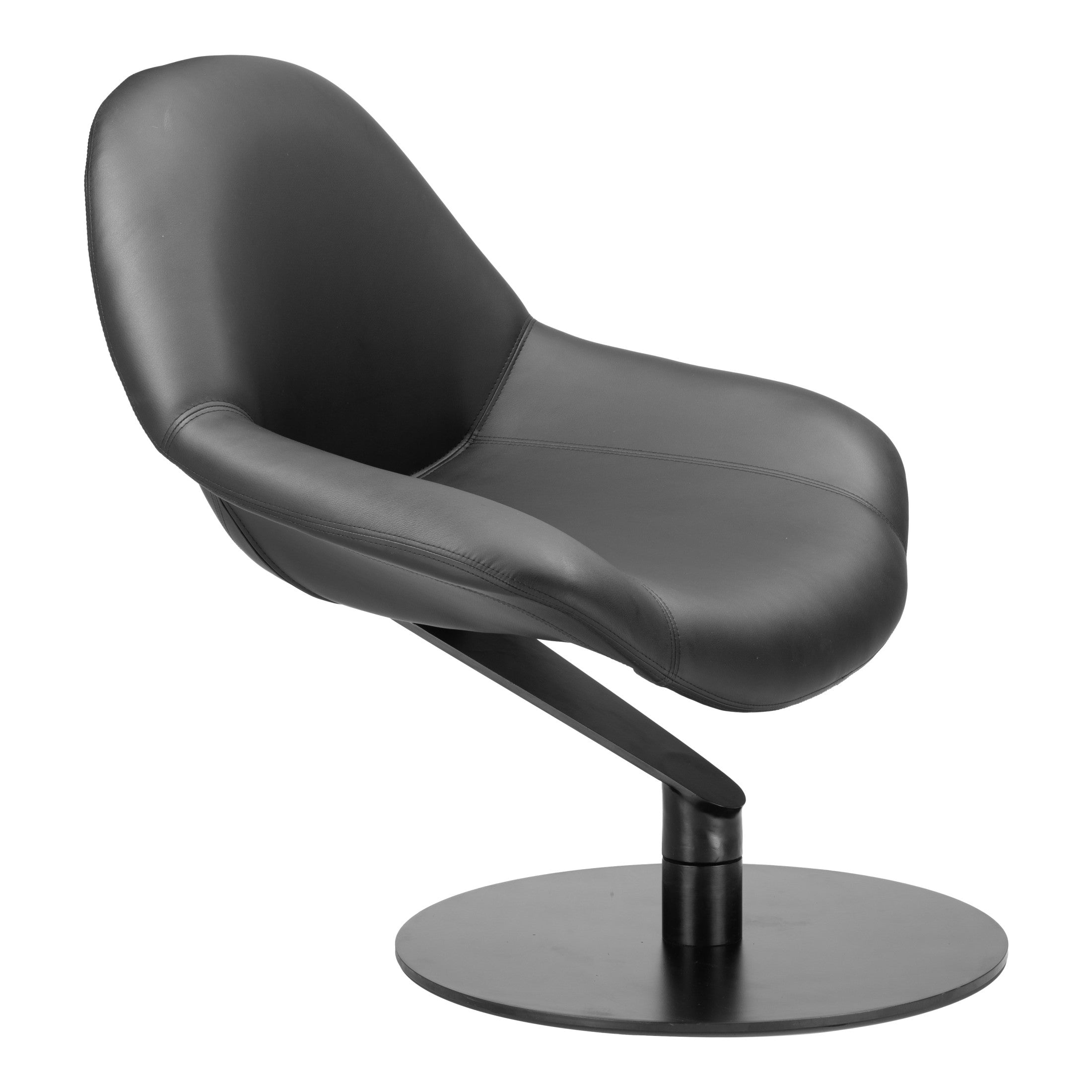 Modern black chair with a round base on a white background