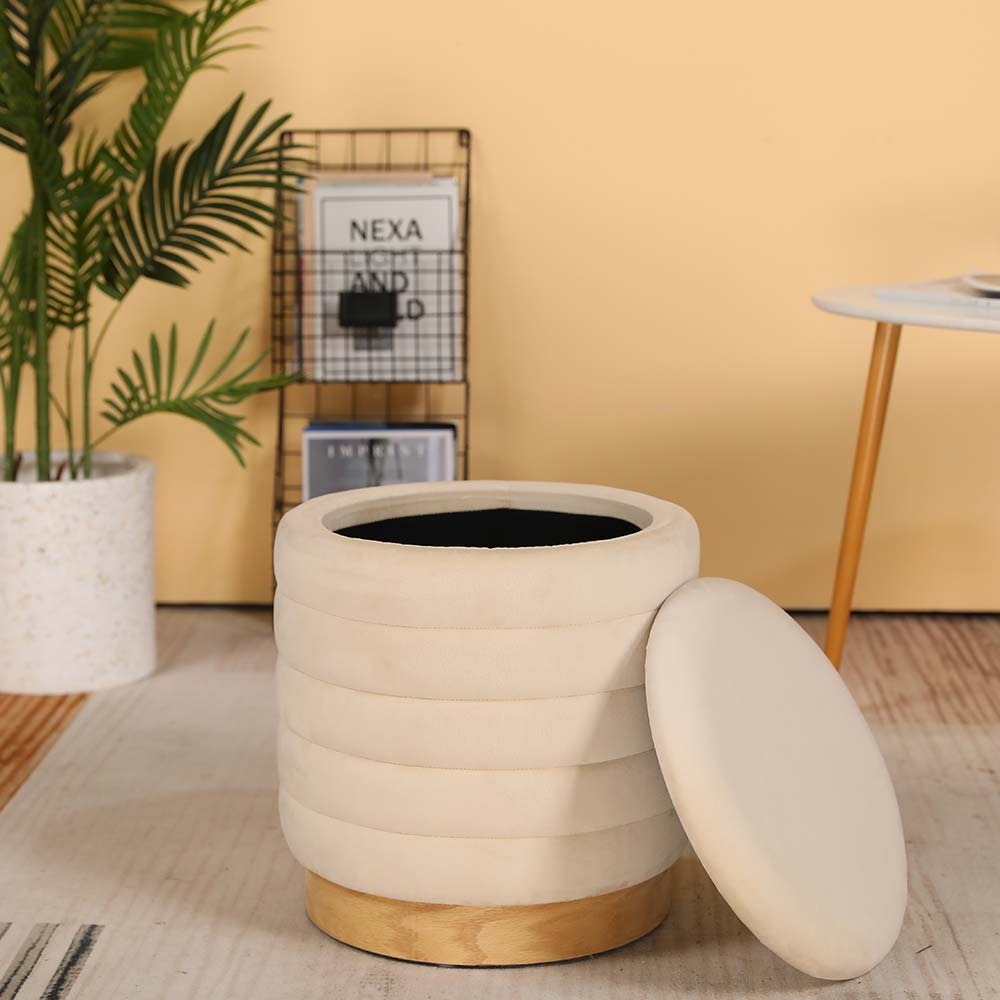 Tall Ottoman Velvet with Storage (Cream) 16.5"