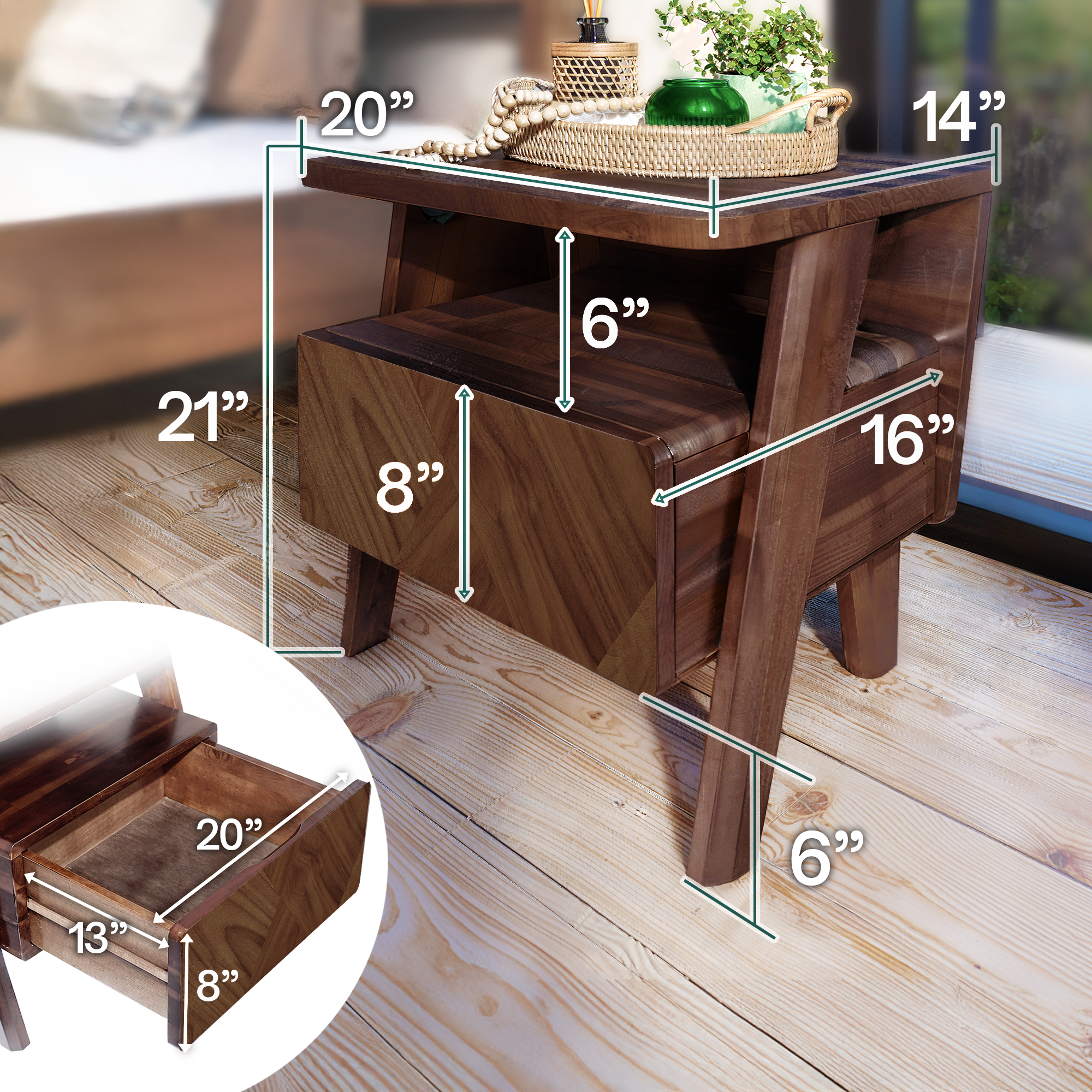 Rorns Rum Nightstand with Drawer