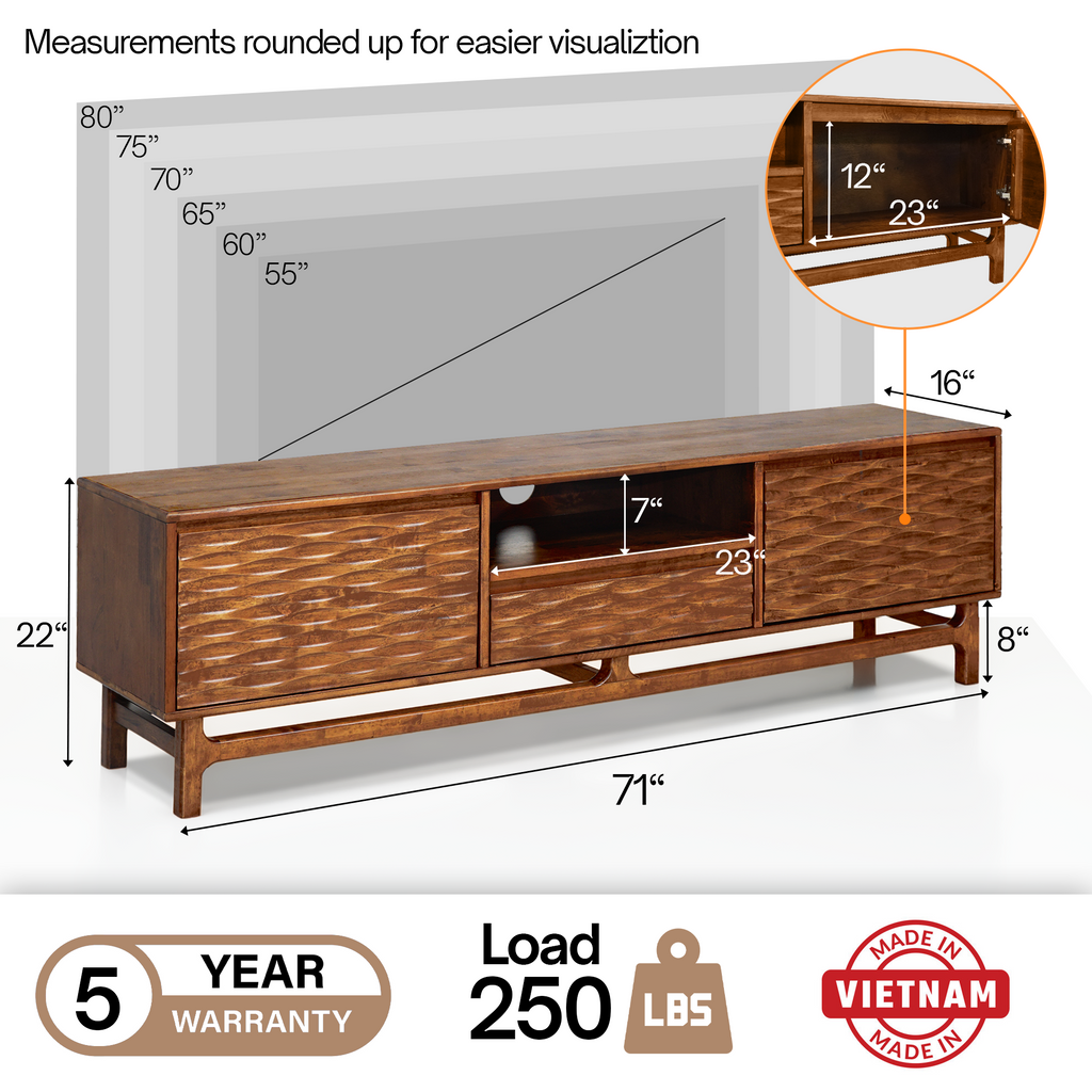 Acacia Elara Solid Wood TV Stand with Storage and Cable Management