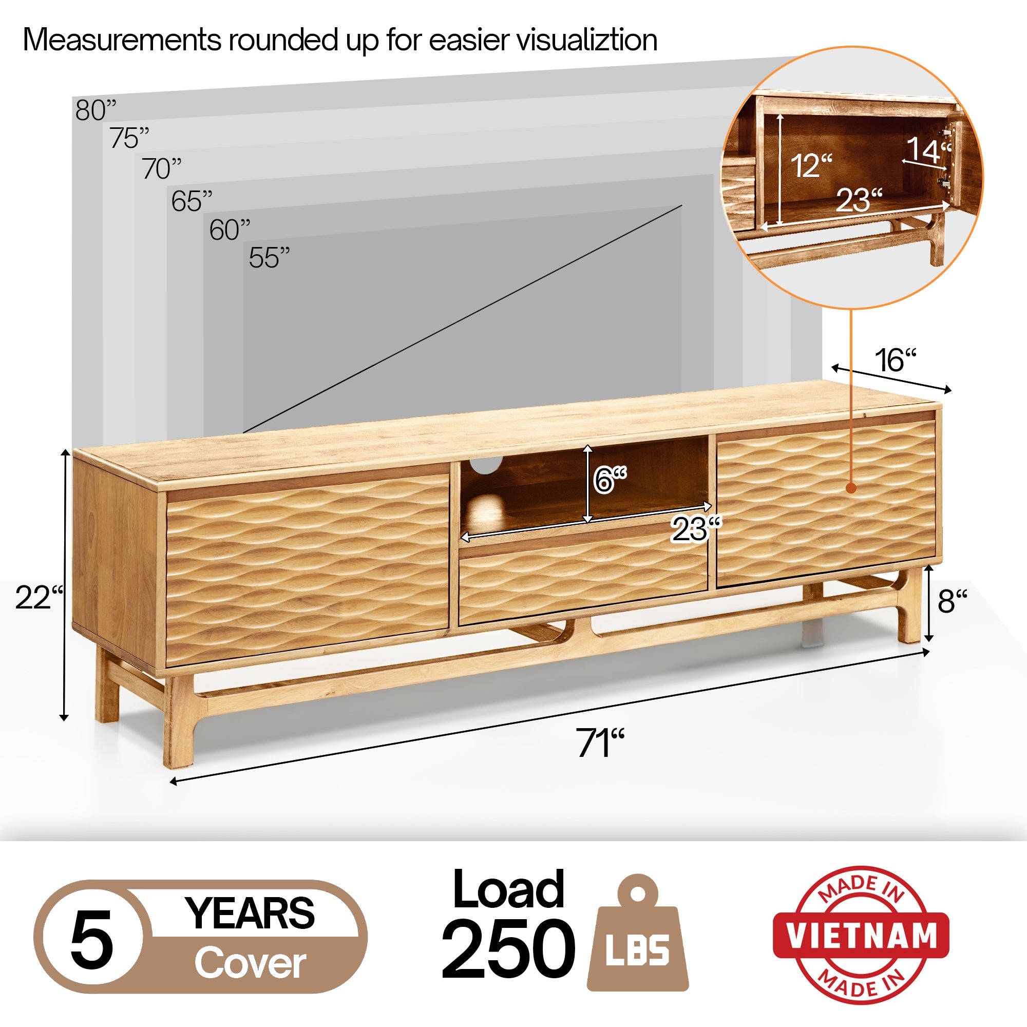 Acacia Elara Solid Wood TV Stand with Storage and Cable Management