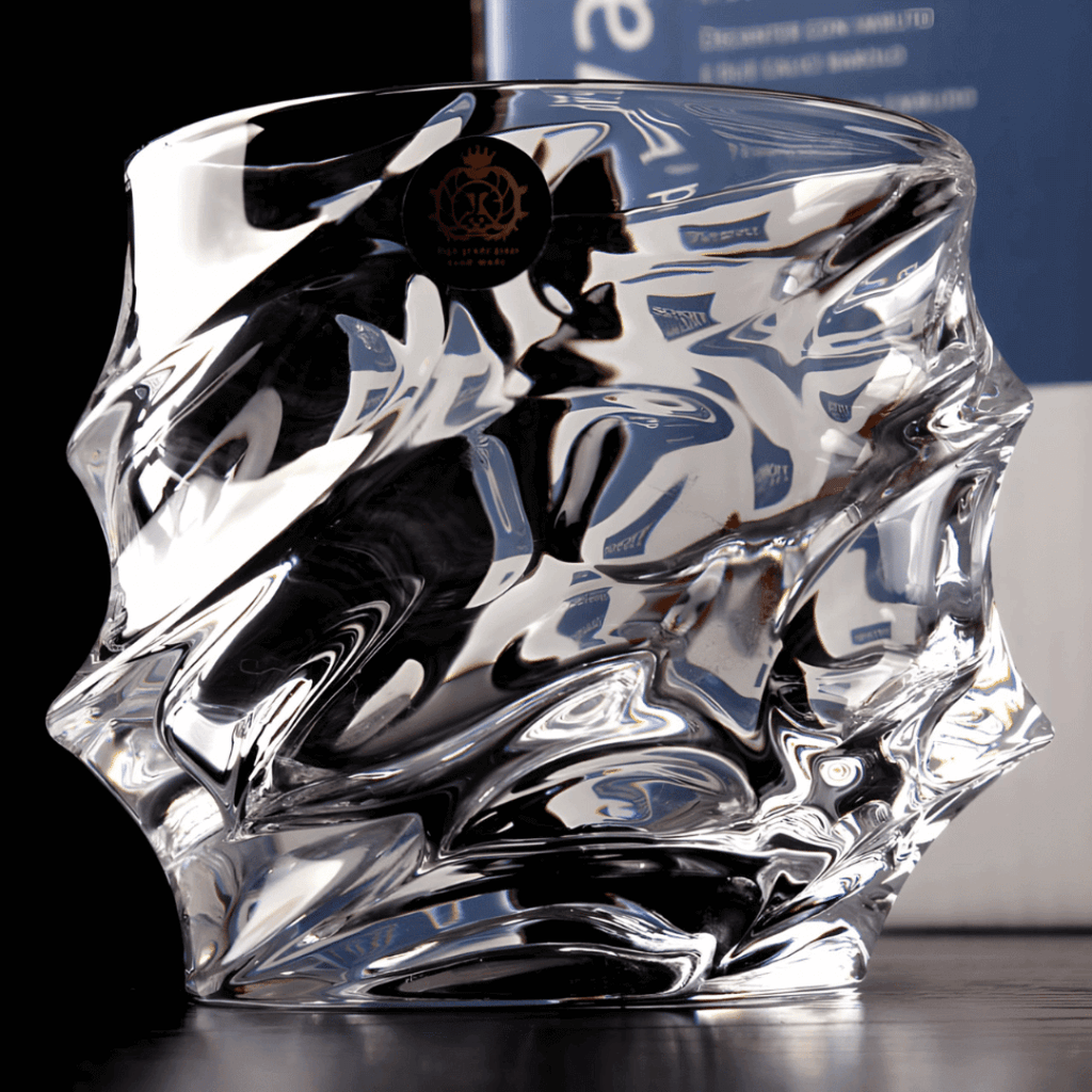 Crystal glass with wavy design on a dark background