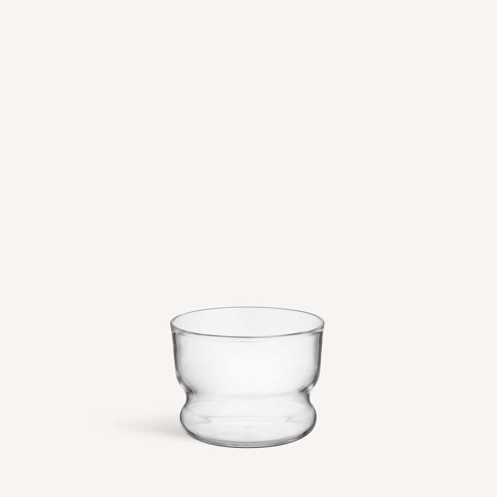 Clear glass cup on a white background