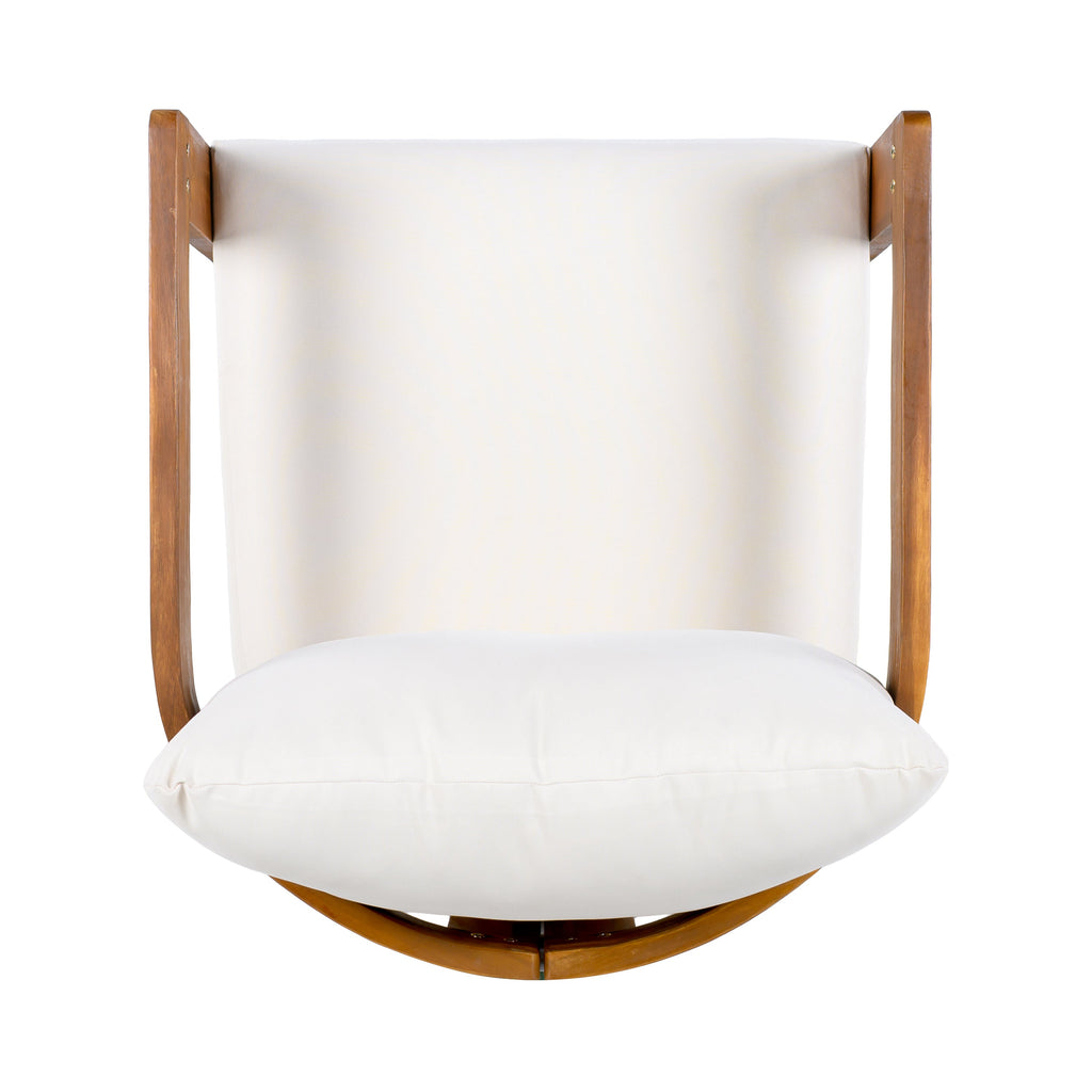 Decorative wall light fixture with wooden frame and white cushion on a white background