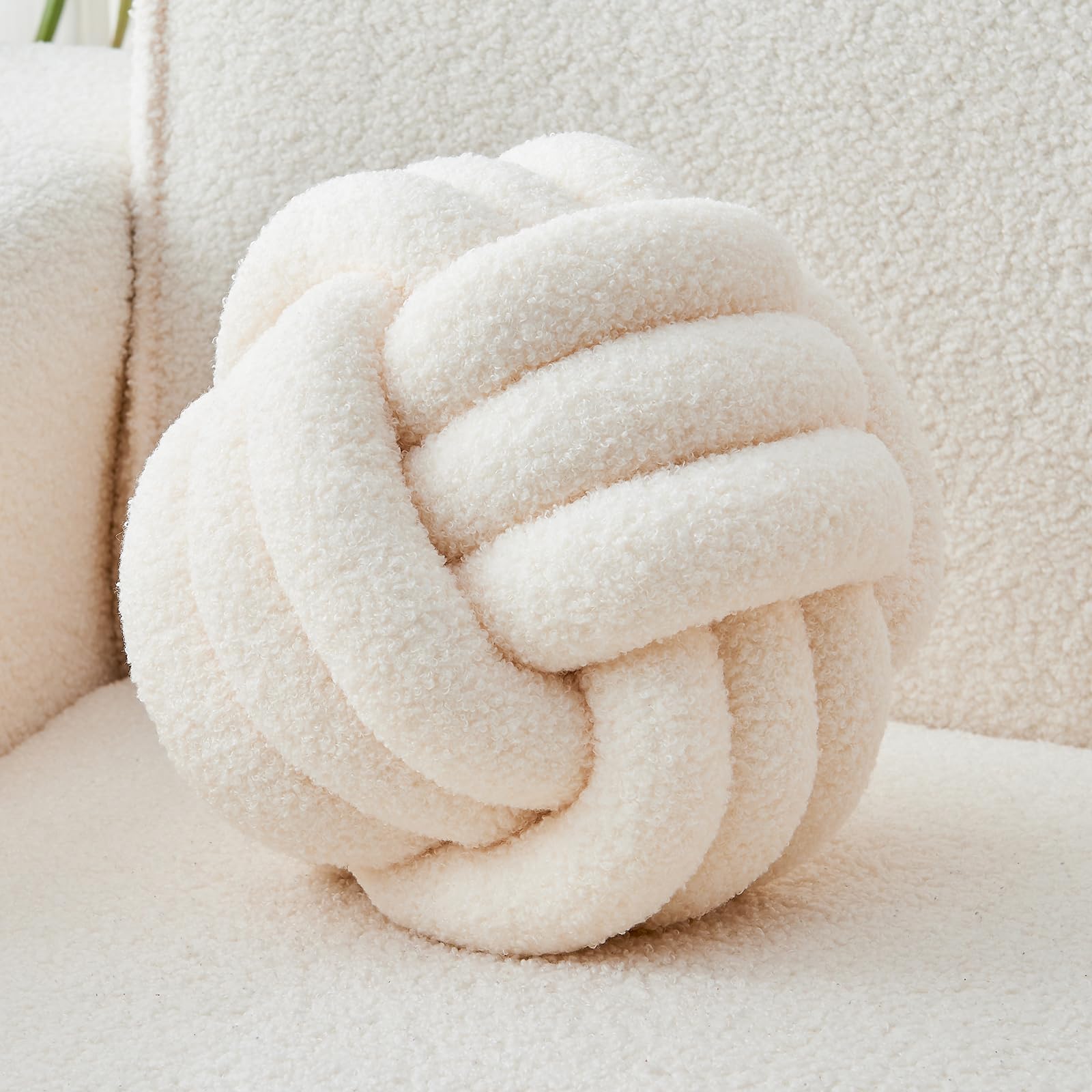 Decorative Throw Knot Pillow Ball for Home Chair Sofa Couch Bed Aesthetic Round Decor Pillows Lambswool Knotted Pillow Cushion (Beige, 8inches)
