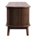 Wooden console table with a rectangular top on a white background
