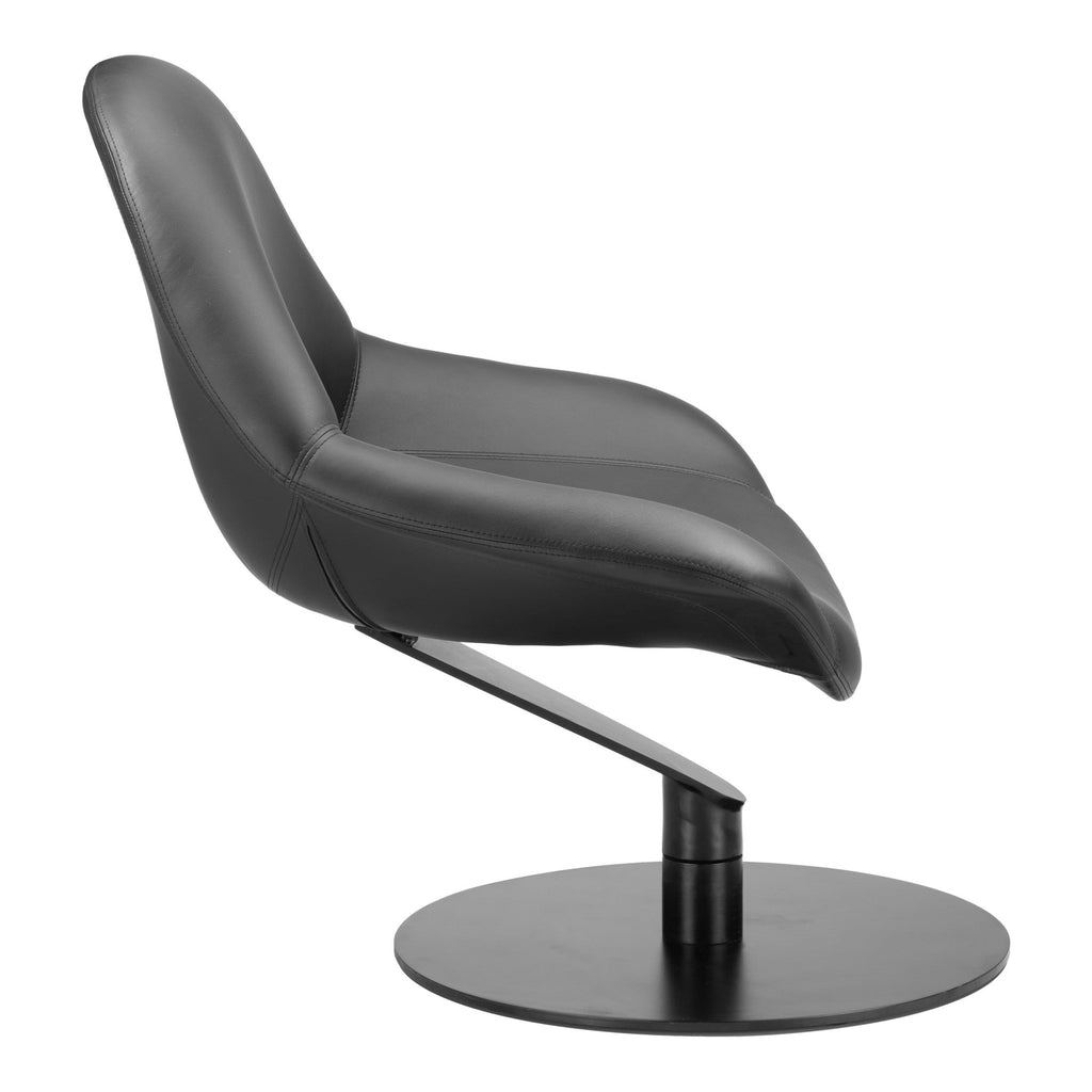 Modern black chair with a round base on a white background