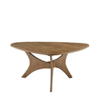 Wooden coffee table with a unique star-like base on a white background