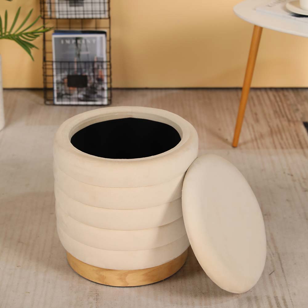 Tall Ottoman Velvet with Storage (Cream) 16.5"