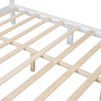 Wooden bed frame with white support structure on a white background