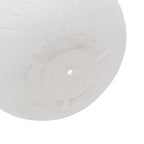 Close-up of a white planter bottom with a hole with a textured basketweave pattern on a white background.