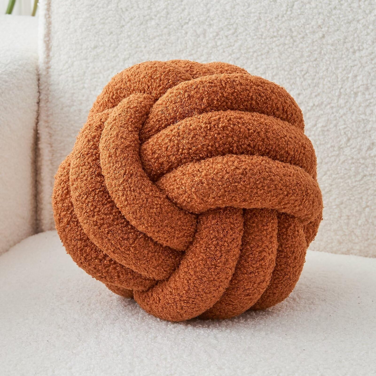 Decorative Throw Knot Pillow Ball for Home Chair Sofa Couch Bed Aesthetic Round Decor Pillows Lambswool Knotted Pillow Cushion (Beige, 8inches)