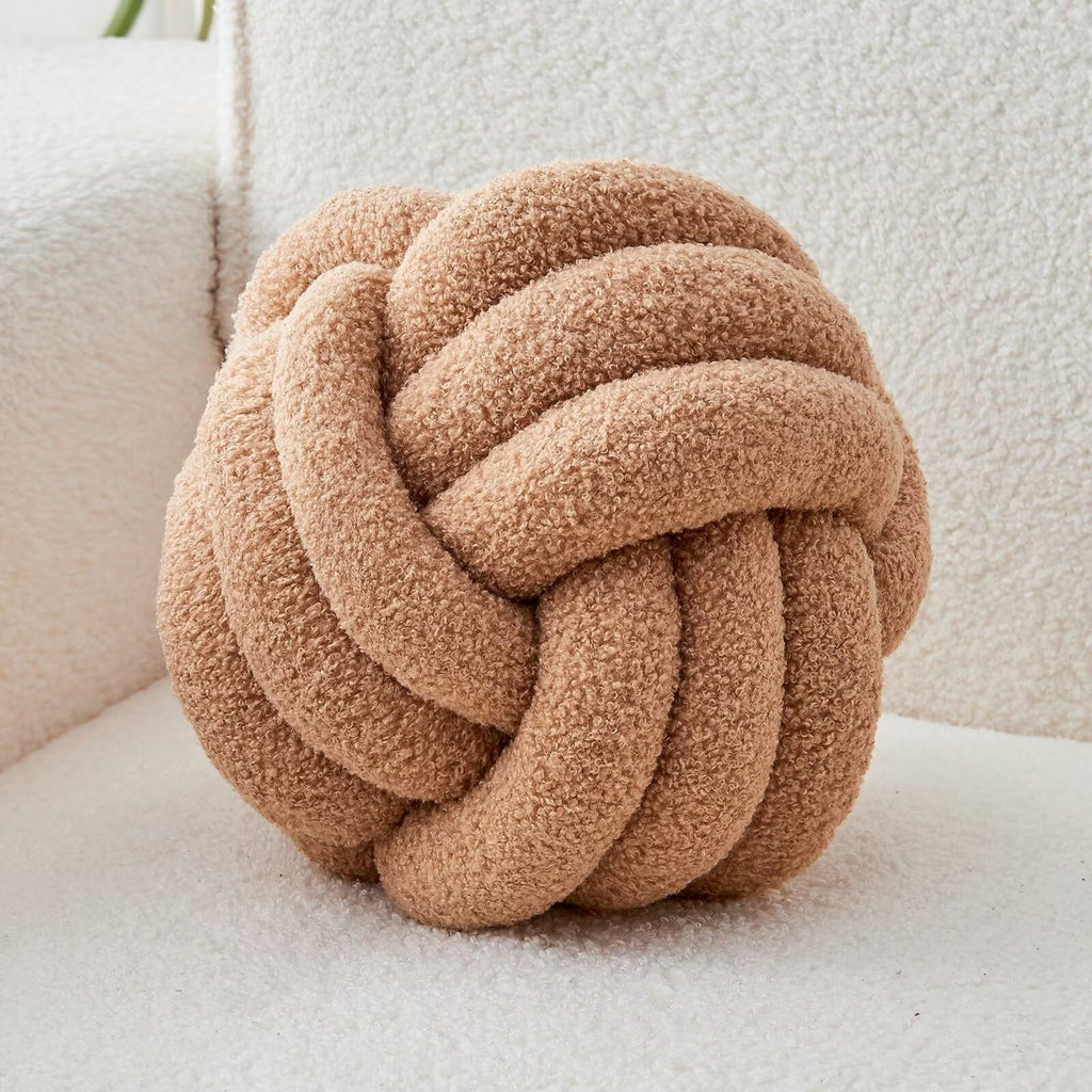 Decorative Throw Knot Pillow Ball for Home Chair Sofa Couch Bed Aesthetic Round Decor Pillows Lambswool Knotted Pillow Cushion (Beige, 8inches)