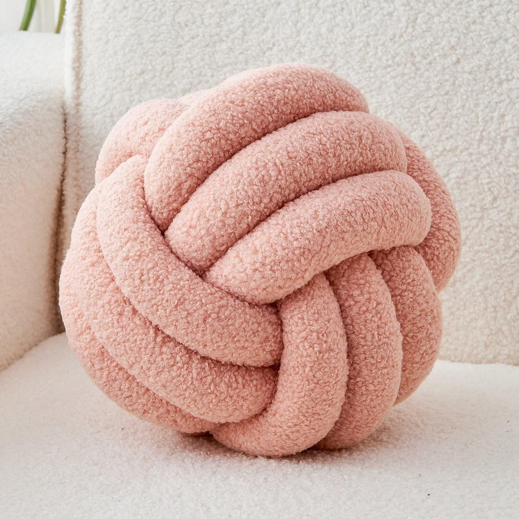 Decorative Throw Knot Pillow Ball for Home Chair Sofa Couch Bed Aesthetic Round Decor Pillows Lambswool Knotted Pillow Cushion (Beige, 8inches)