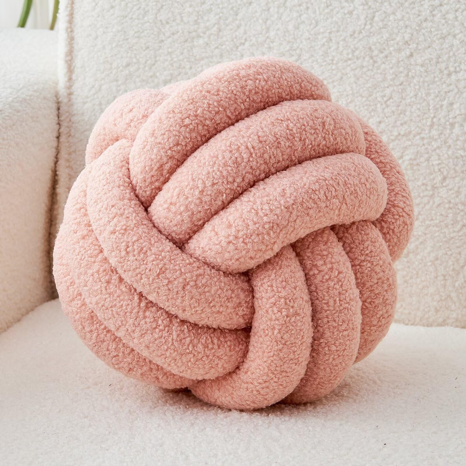 Decorative Throw Knot Pillow Ball for Home Chair Sofa Couch Bed Aesthetic Round Decor Pillows Lambswool Knotted Pillow Cushion (Beige, 8inches)