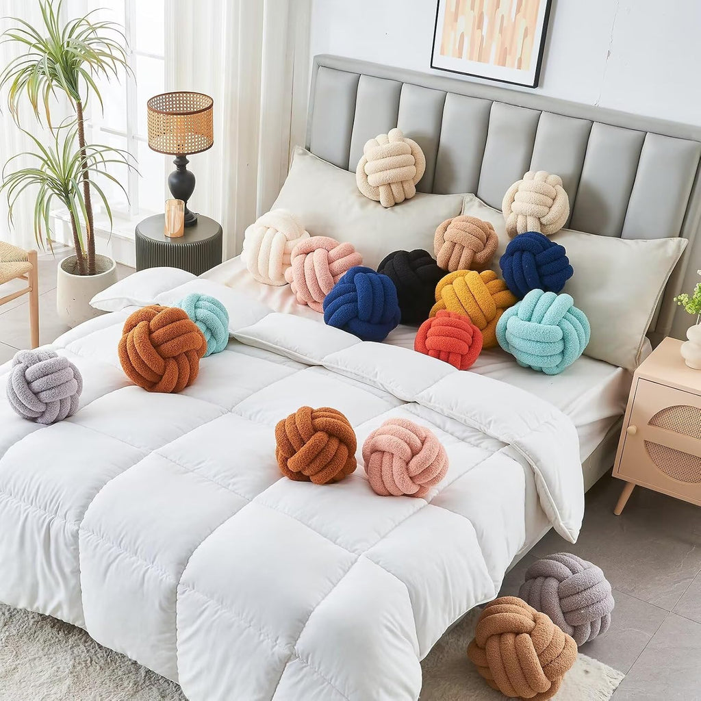 Decorative Throw Knot Pillow Ball for Home Chair Sofa Couch Bed Aesthetic Round Decor Pillows Lambswool Knotted Pillow Cushion (Beige, 8inches)