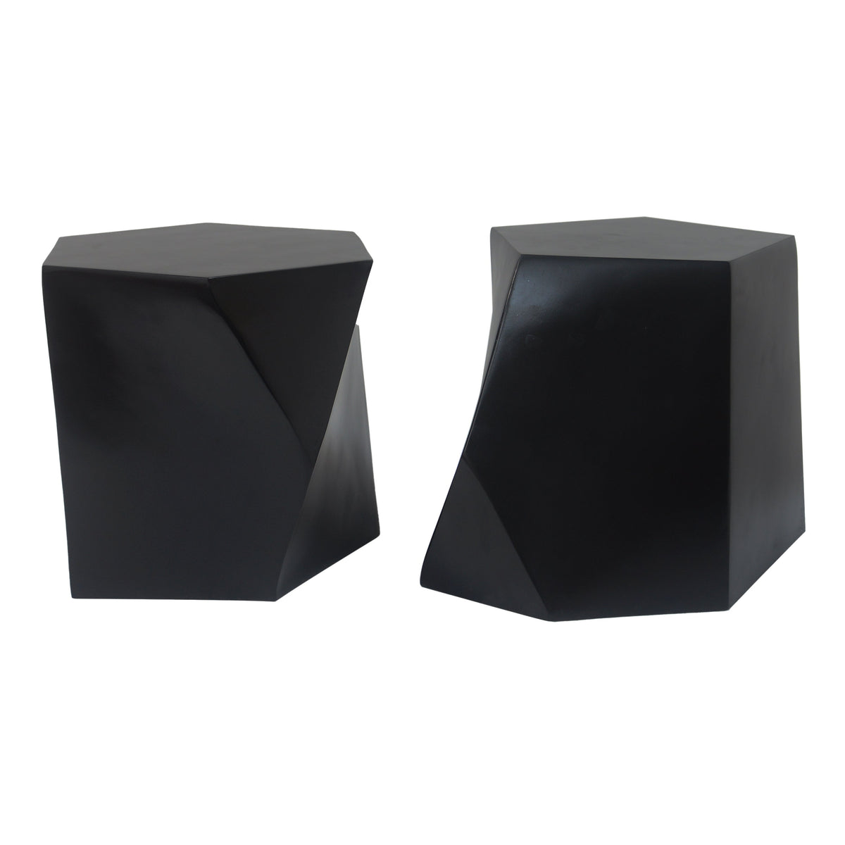 Two black geometrically shaped tables on a white background