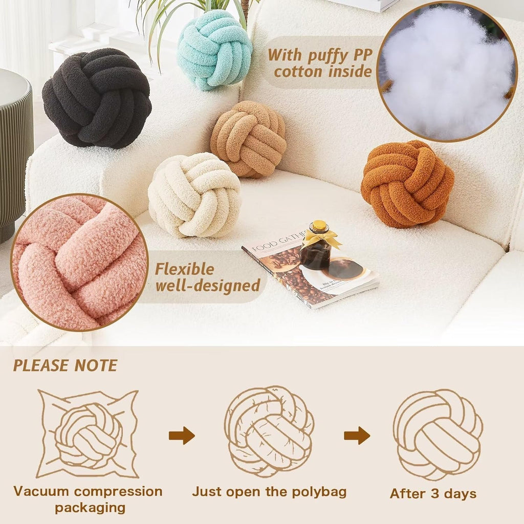 Decorative Throw Knot Pillow Ball for Home Chair Sofa Couch Bed Aesthetic Round Decor Pillows Lambswool Knotted Pillow Cushion (Beige, 8inches)