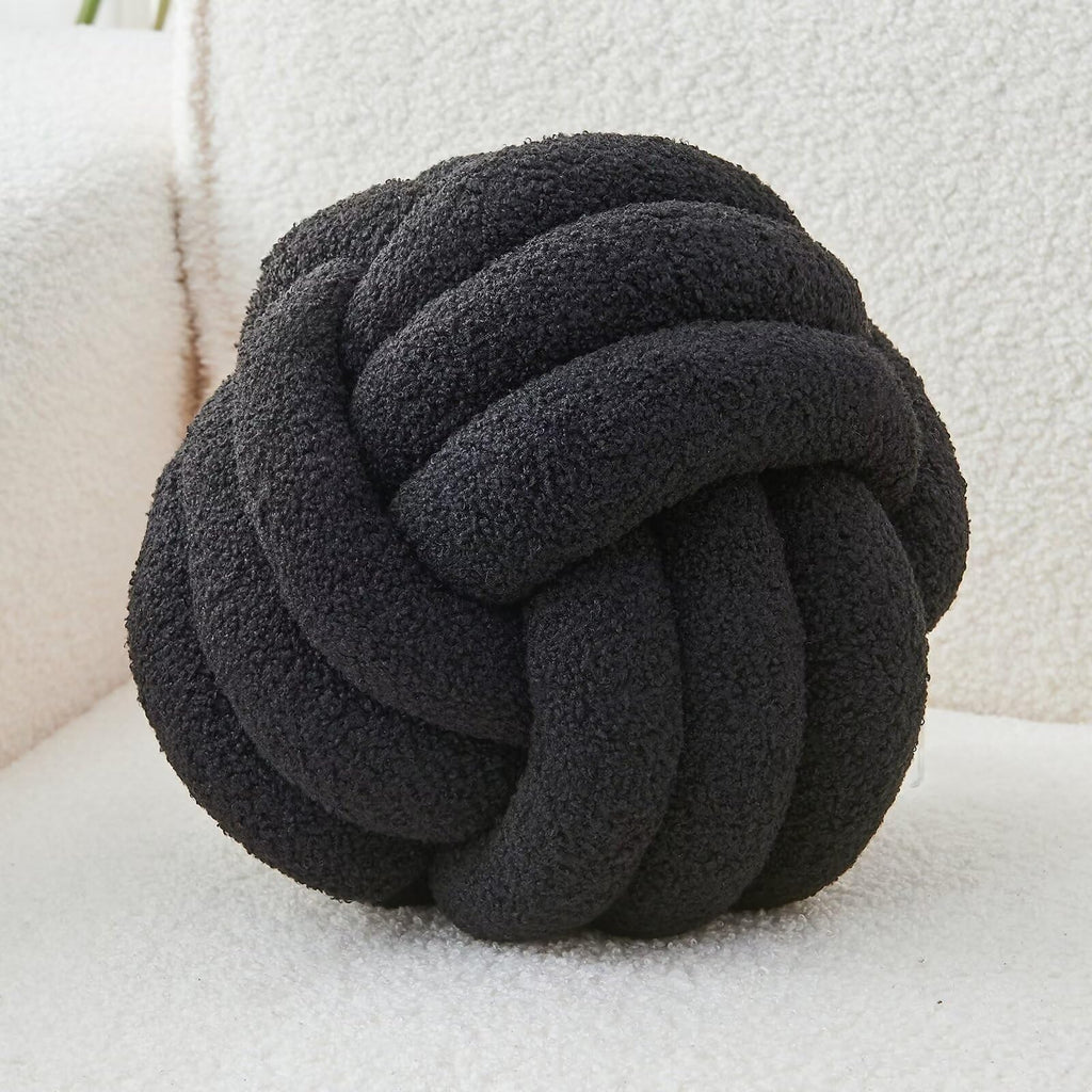 Decorative Throw Knot Pillow Ball for Home Chair Sofa Couch Bed Aesthetic Round Decor Pillows Lambswool Knotted Pillow Cushion (Beige, 8inches)