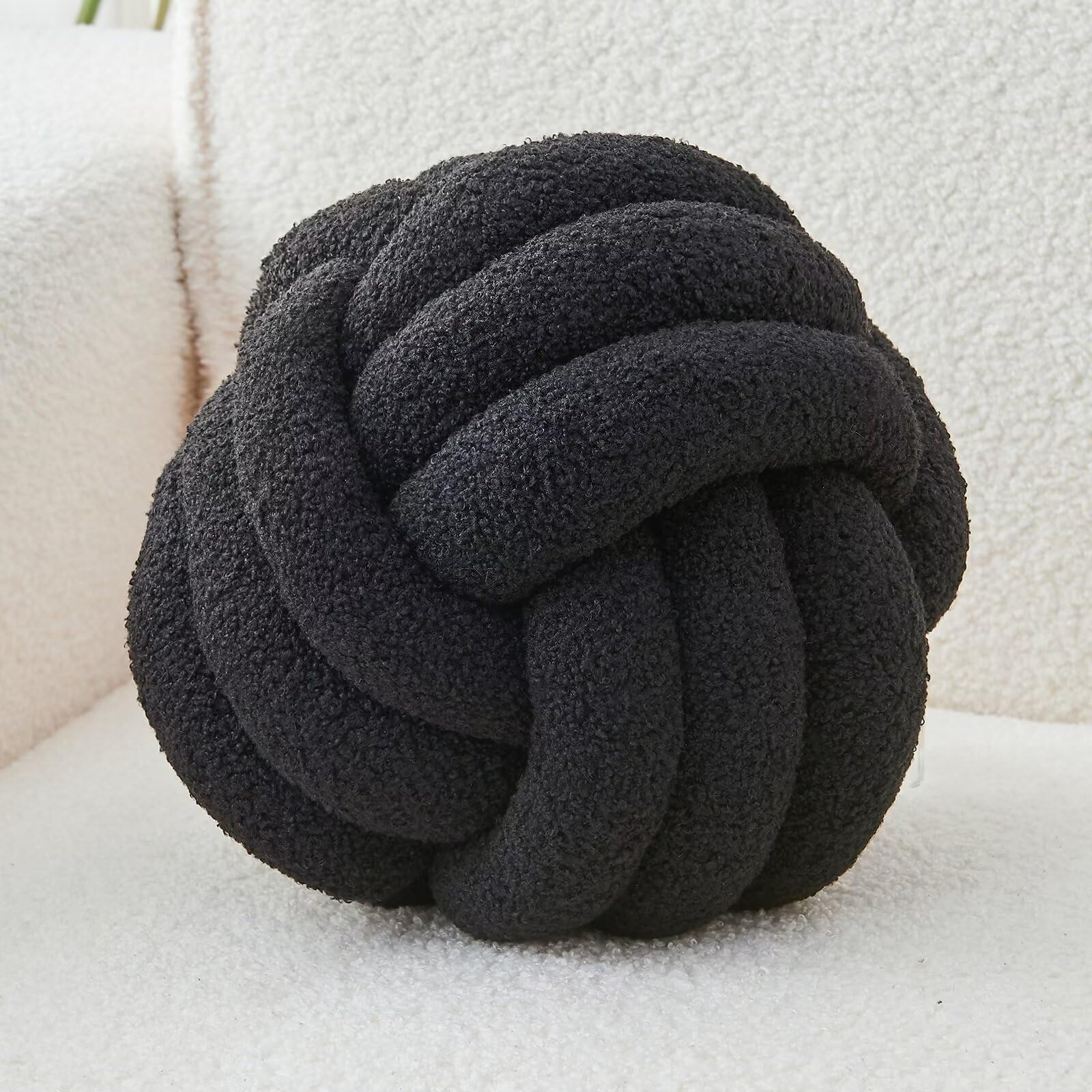 Decorative Throw Knot Pillow Ball for Home Chair Sofa Couch Bed Aesthetic Round Decor Pillows Lambswool Knotted Pillow Cushion (Beige, 8inches)