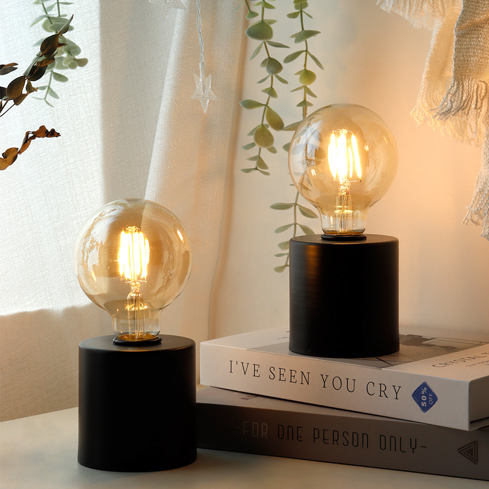 Tall Black Battery Powered Table Lamp 7" (Set of 2)