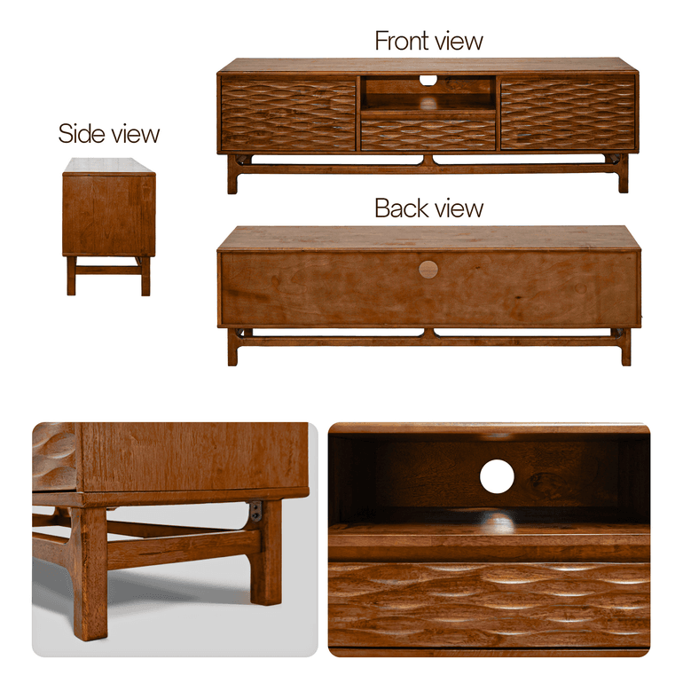 Acacia Elara Solid Wood TV Stand with Storage and Cable Management