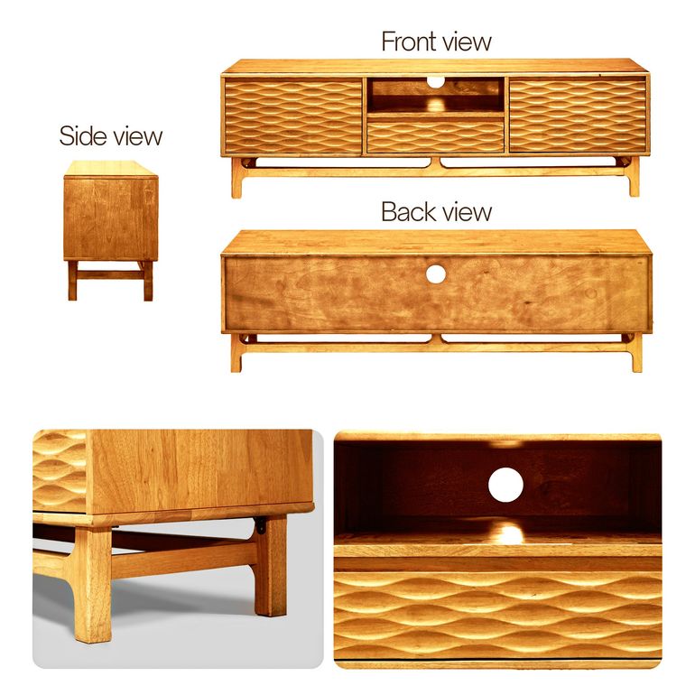 Acacia Elara Solid Wood TV Stand with Storage and Cable Management