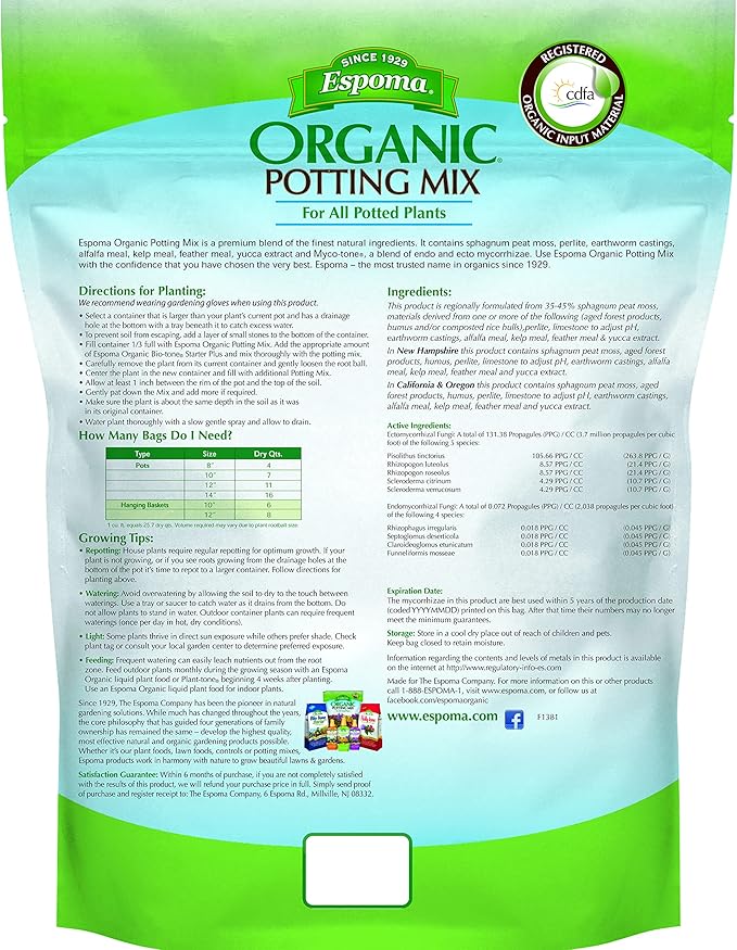 Espoma Organic Potting Mix packaging with text and branding
