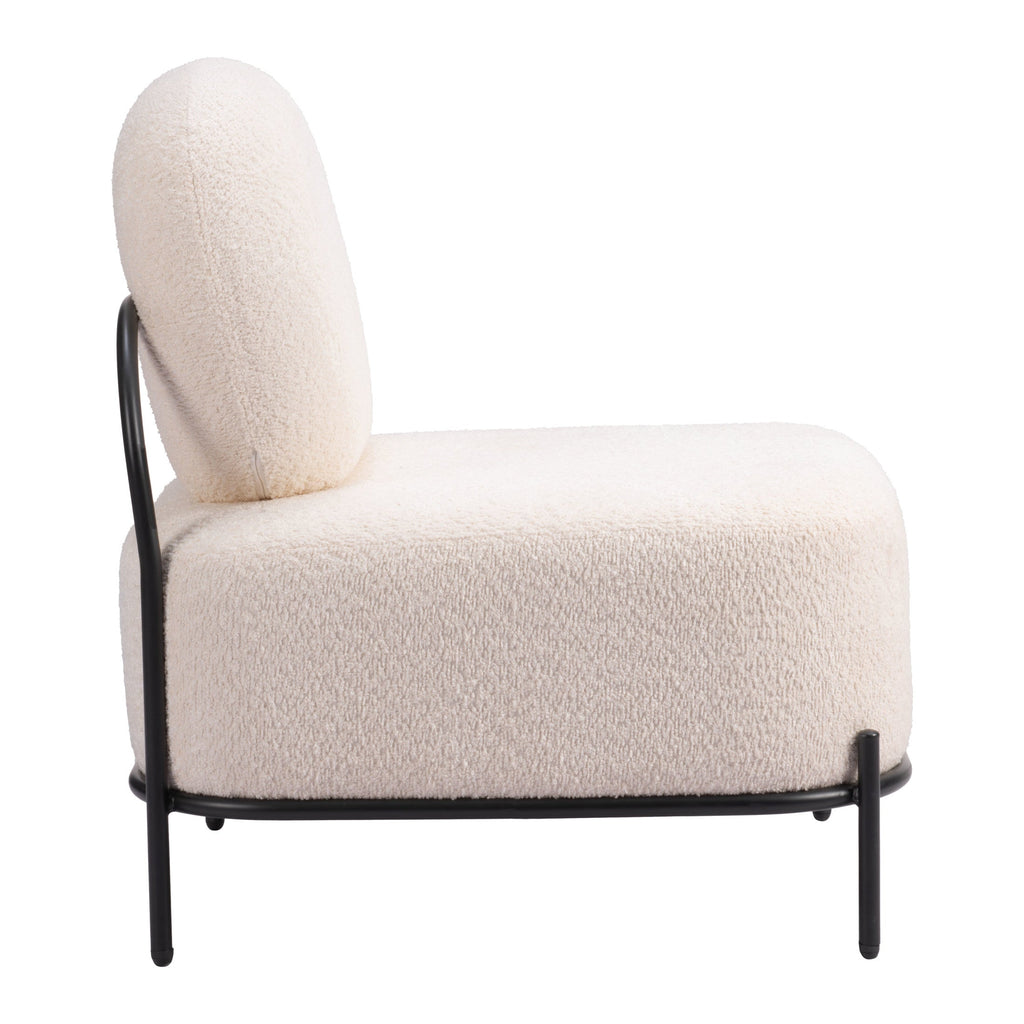 Modern chair with white cushioned seat and backrest on a white background