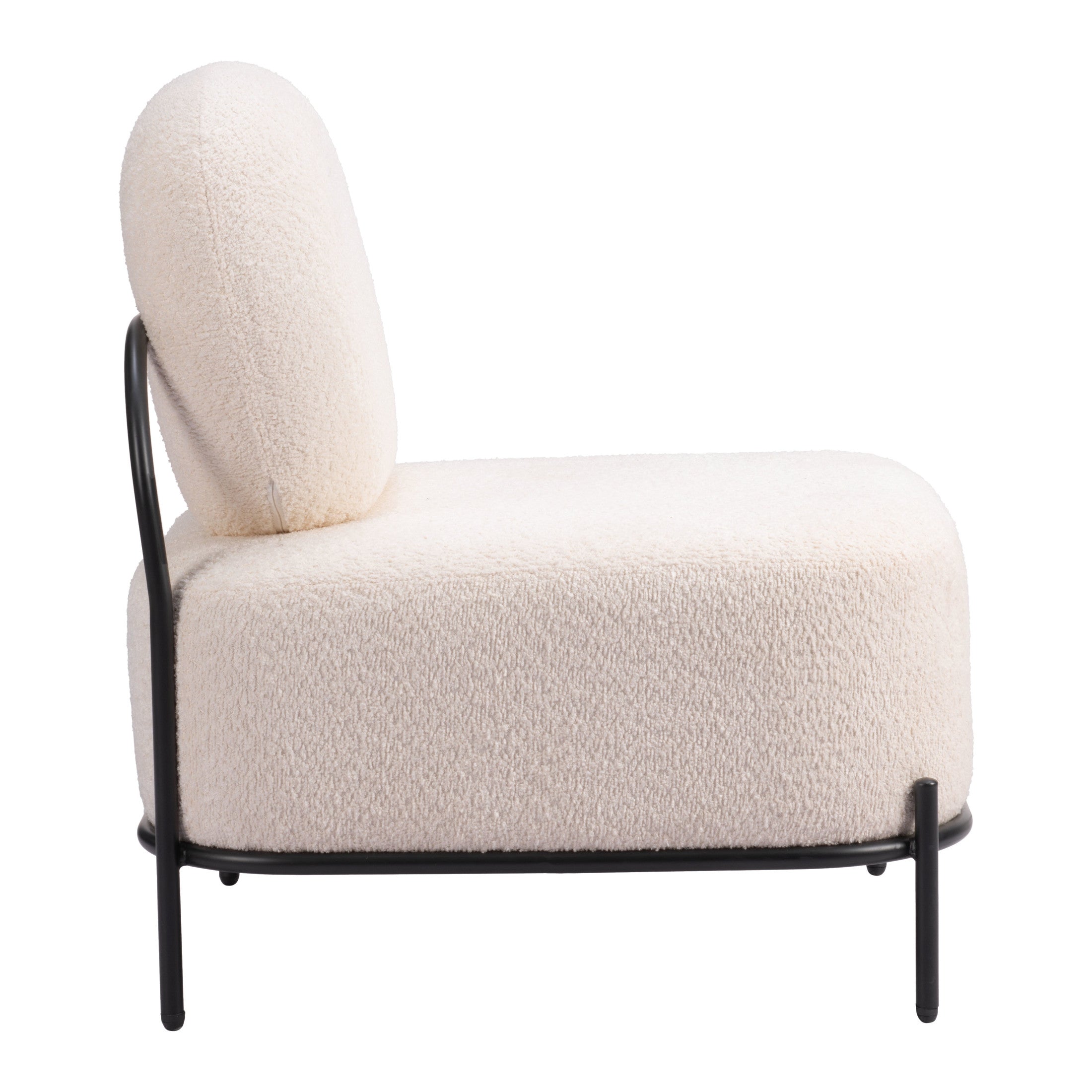 Modern chair with white cushioned seat and backrest on a white background