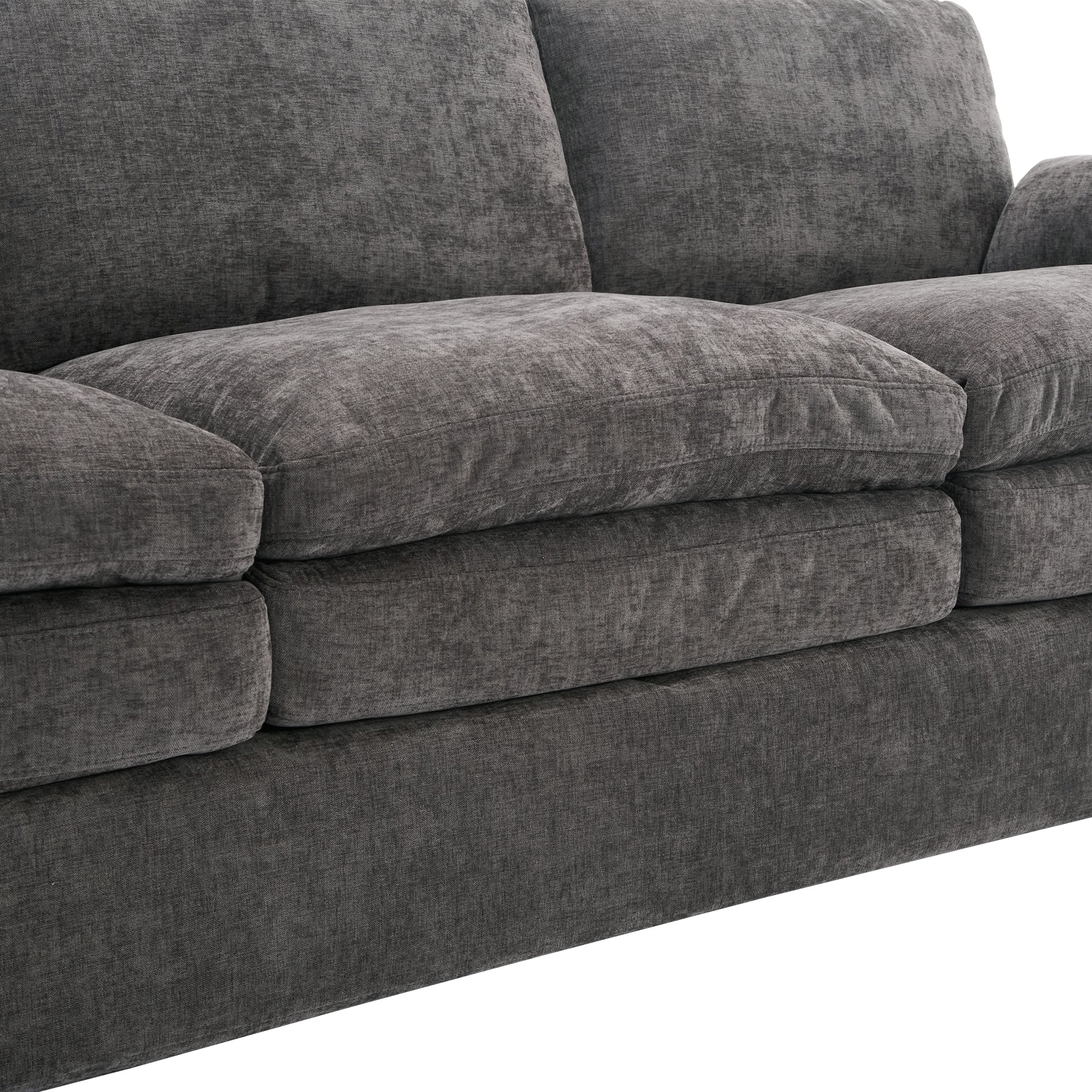 Gray sofa with a textured fabric on a white background