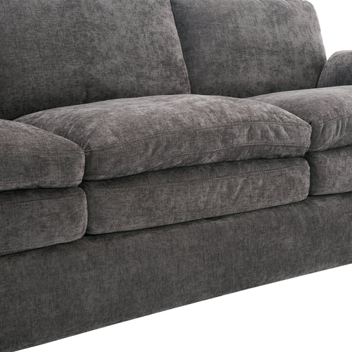 Gray sofa with a textured fabric on a white background