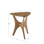 Wooden side table with dimensions on a white background