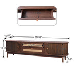 Wooden TV stand with dimensions indicated on a white background