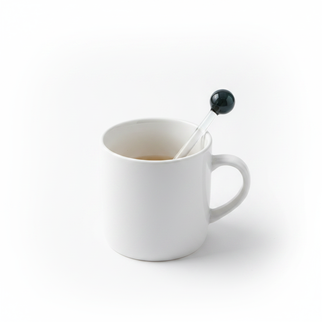 White mug with a spoon on a white background